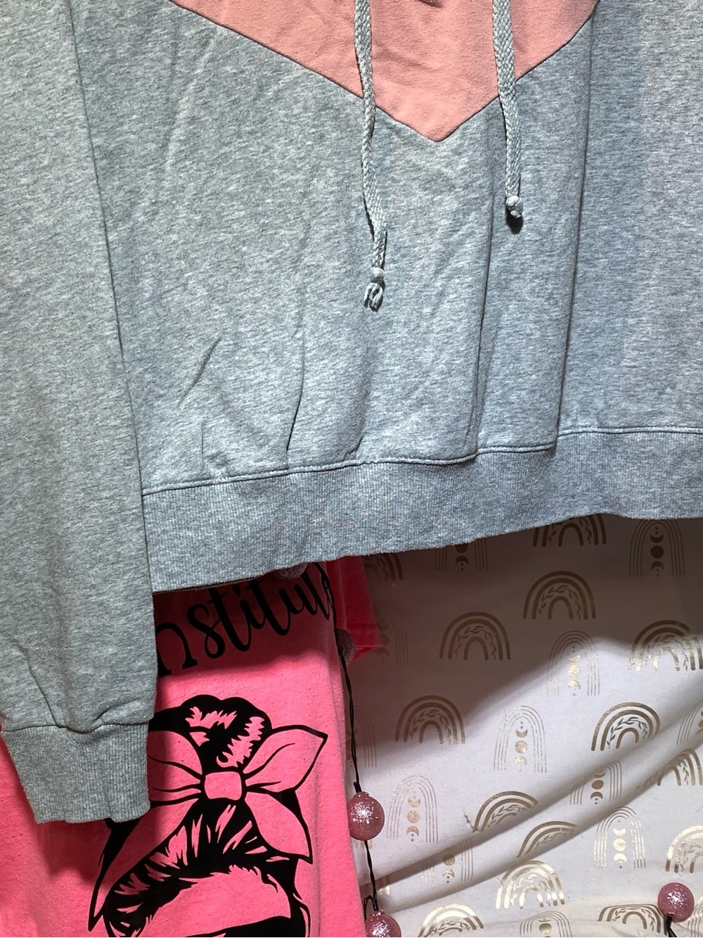 Women’s Gray Pullover Hoodie with Pink & White Chevron Accent - Picture 3 of 12